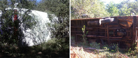 Ônibus com Romeiros tomba na estrada da Gruta da Mangabeira