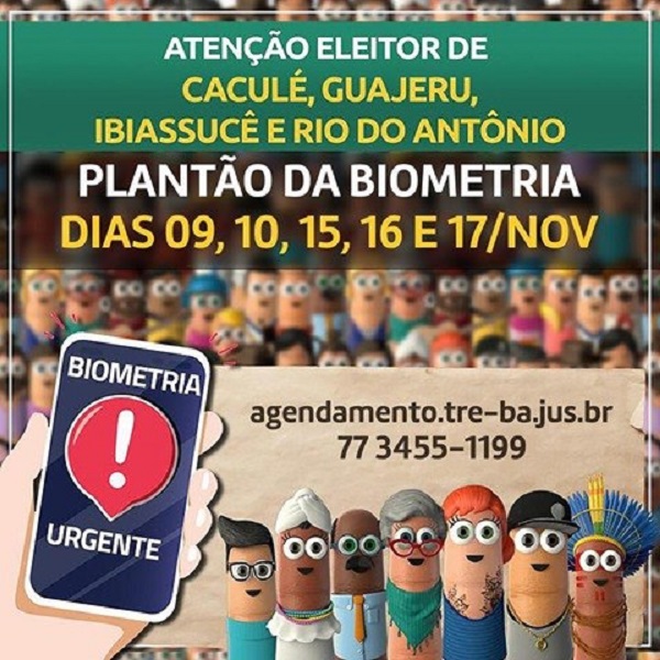 Cartório Eleitoral da 93ª ZE estará de plantão em Caculé nos dias 15, 16 e 17