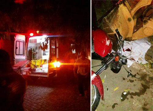 Motociclista se fere ao colidir com Retroescavadeira e um muro no centro