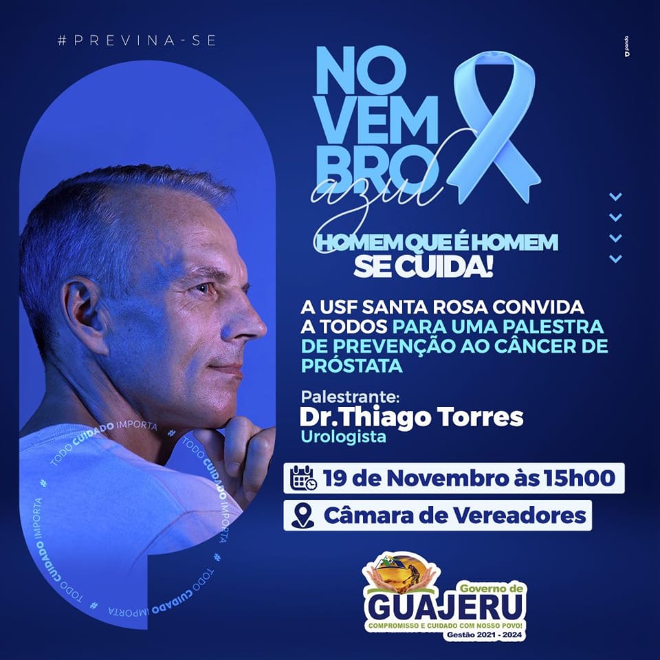 Palestra sobre Novembro Azul será realizada na Câmara de Vereadores de Guajeru