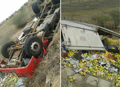 Caminhão carregado de maracujá tomba na BA - 162, próximo a Sussuarana
