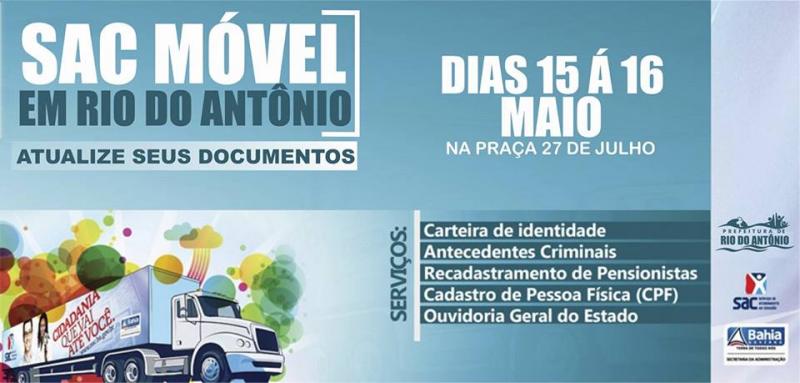 Carreta do SAC Móvel oferecerá serviços de emissão de documentos aos cidadãos em Rio do Antônio