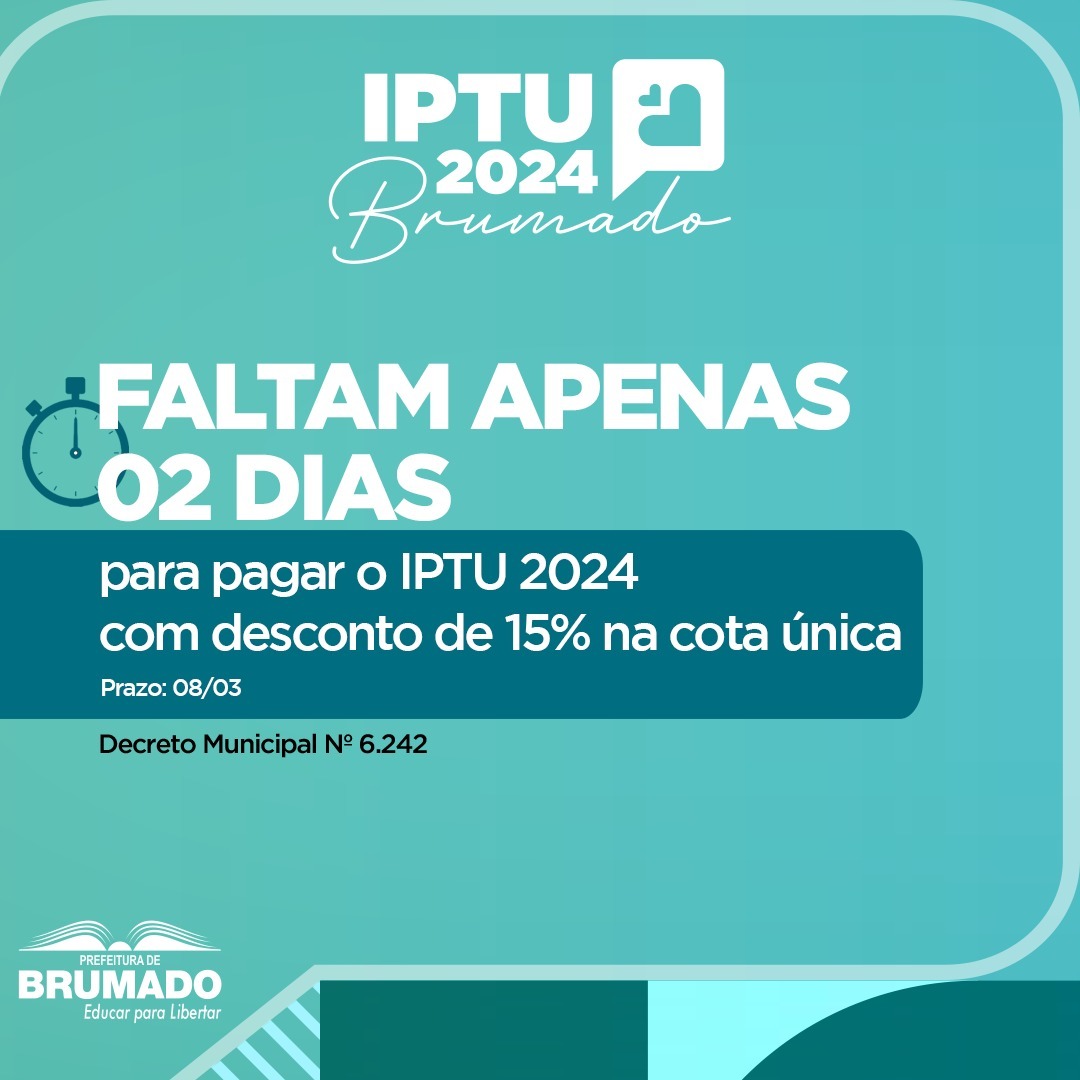 IPTU pode ser pago com desconto de 15% até proxíma sexta-feira (08) em Brumado