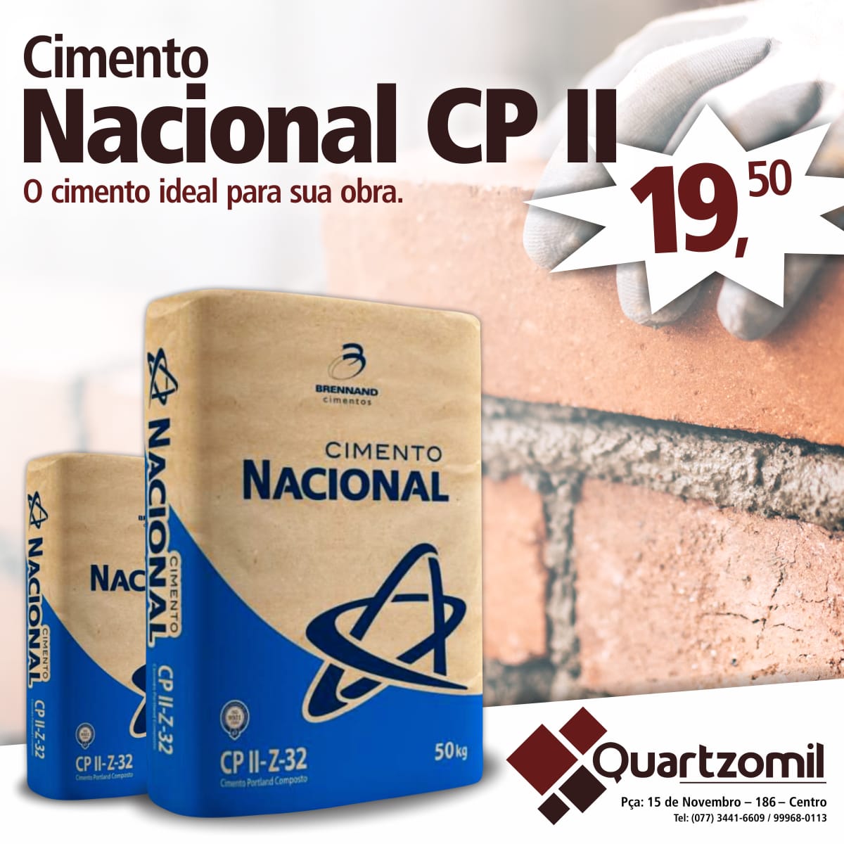 Cimento: Economize na sua construção ou reforma, aproveite a promoção da Quartzomil