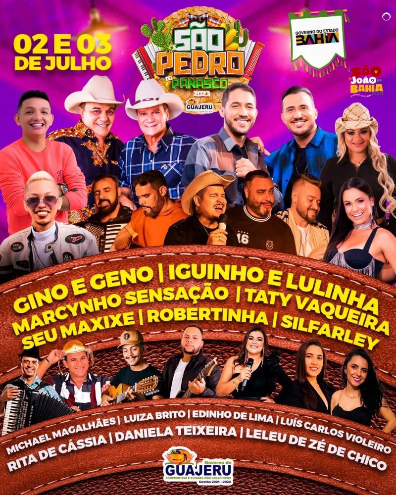Prefeitura de Guajeru divulga grade completa que vai se apresentar no São Pedro do Panasco