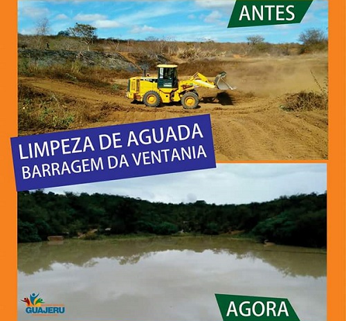 Guajeru: prefeitura realiza limpeza de Aguada e reservátorios começam a ser cheios com a chuva