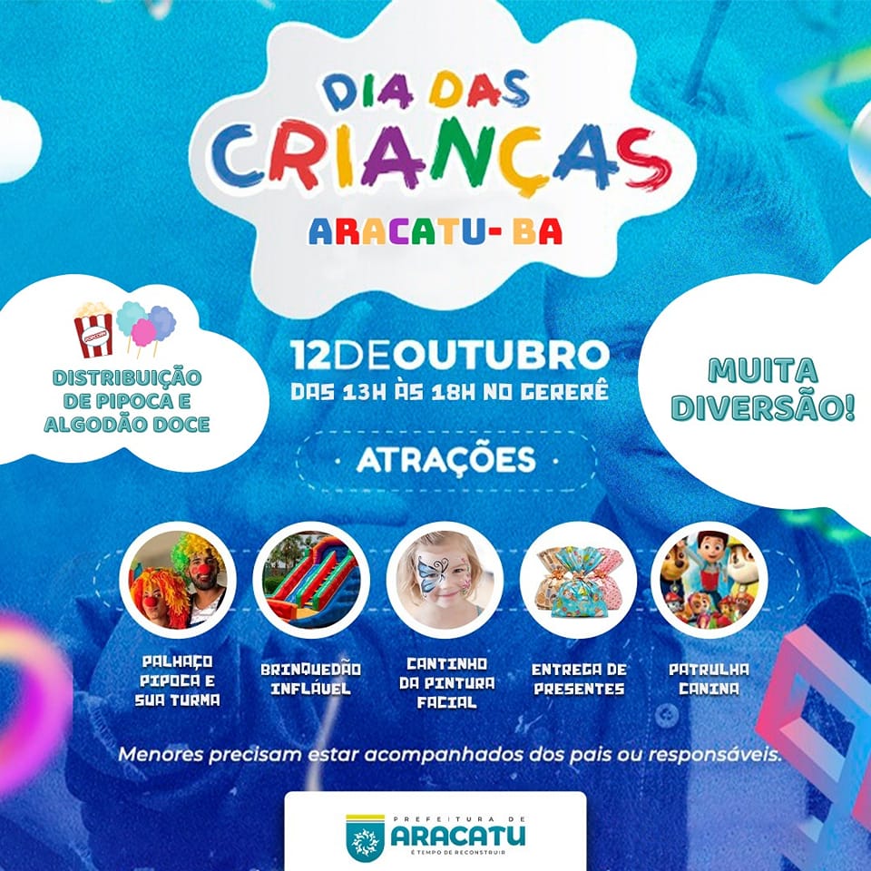 Prefeitura de Aracatu realizará programação especial para o dia das crianças