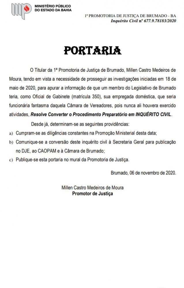 Brumado: Vereadora Ilka Abreu é alvo de Inquérito Civil que investiga irregularidades em seu gabinete que apontam nomeação de ‘funcionária fantasma’