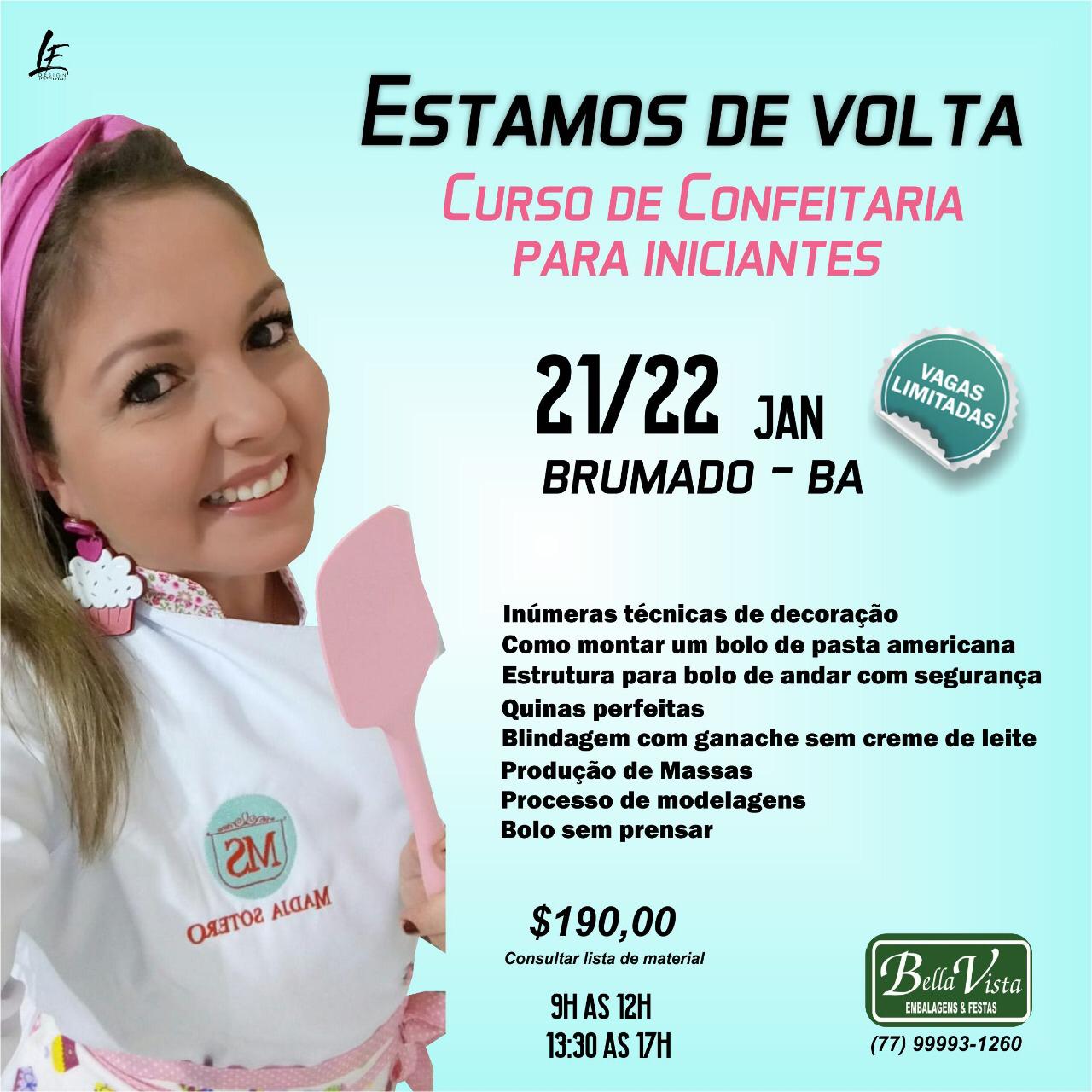 Bella Vista Embalagens realizará curso de confeitaria para iniciantes com a instrutora Madja Sotero