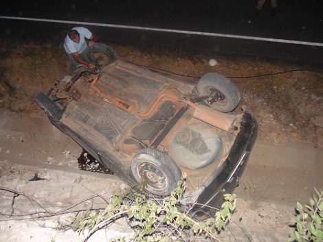 VEÍCULO FICA DESTRUÍDO EM CAPOTAMENTO E MOTORISTA DOMBASILIENSE SAI ILESO NA BA-148