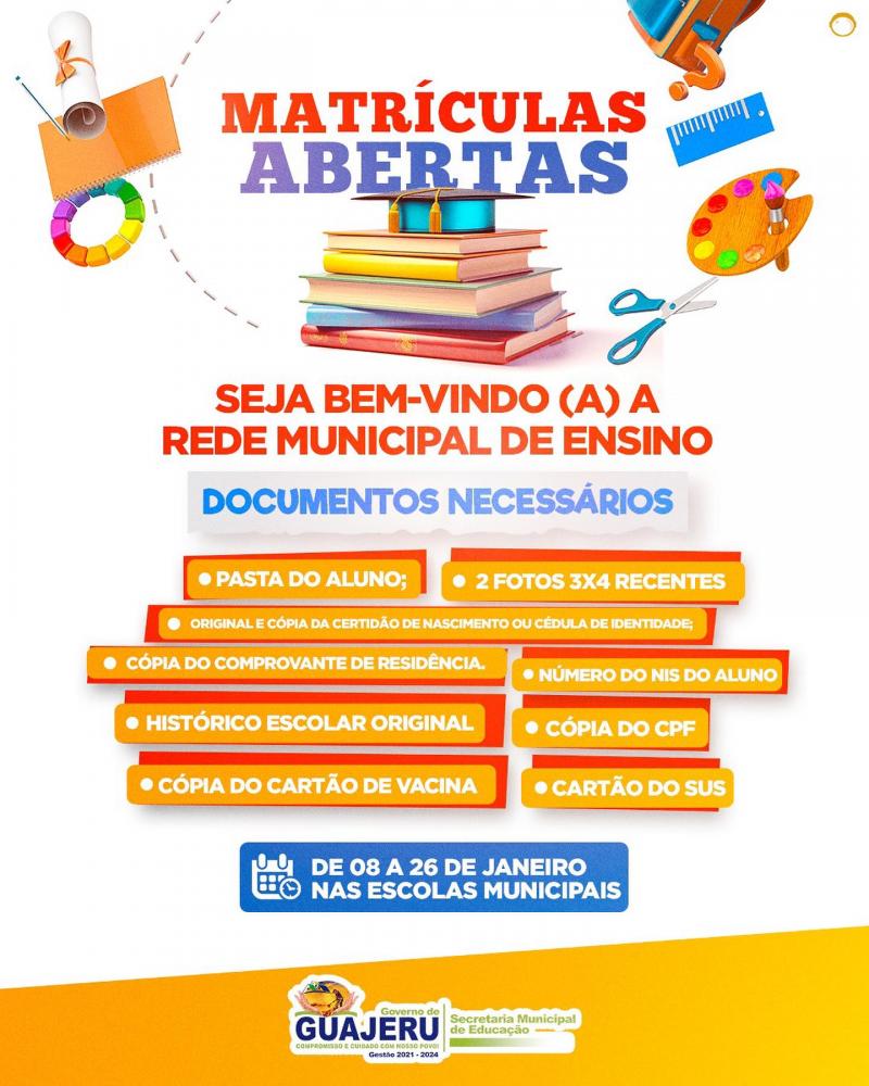 Governo de Guajeru informa matriculas abertas para o ano letivo de 2024