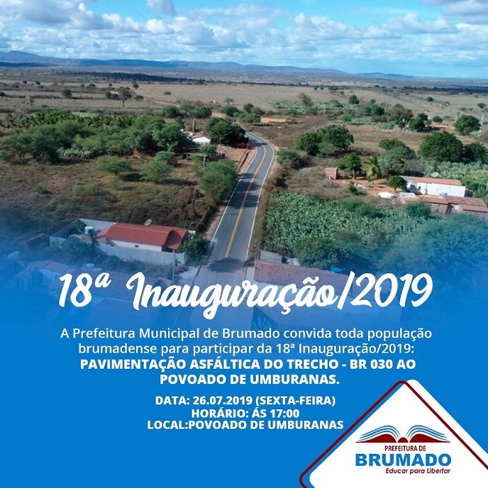 Brumado: Pavimentação asfáltica do trecho da BR-030 ao distrito de Umburanas será inaugurada nesta sexta (26)