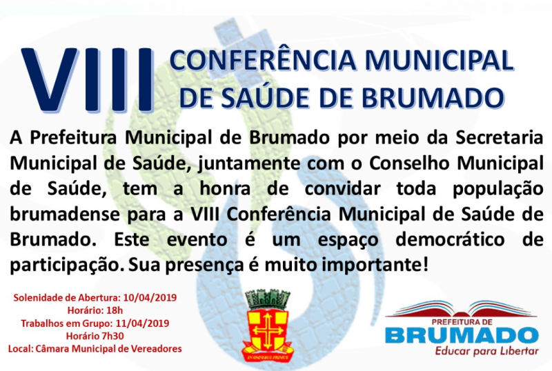 Com o tema “Democracia e Saúde”, Prefeitura de Brumado convida a população para VIII Conferência Municipal de Saúde