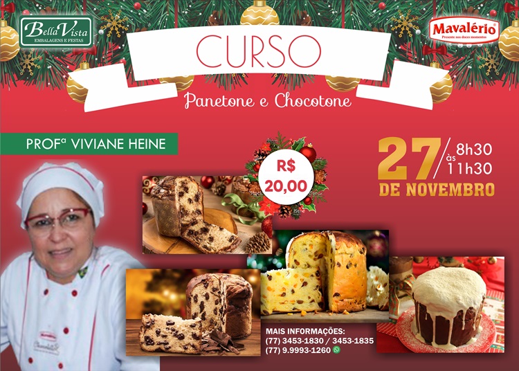 Bella Vista realizará cursos de Panetone, Chocotone, Pão de Queijo, Chimango e Pão de Natal; participe