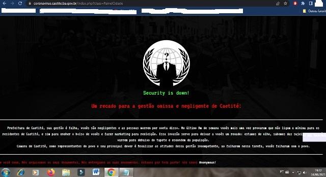 Site da prefeitura de Caetité é invadido por hackers que deixam recado para administração