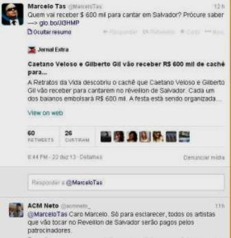 Tas questiona cachê de Gil e Caetano; ACM Neto reitera que valor será pago por patrocinadores