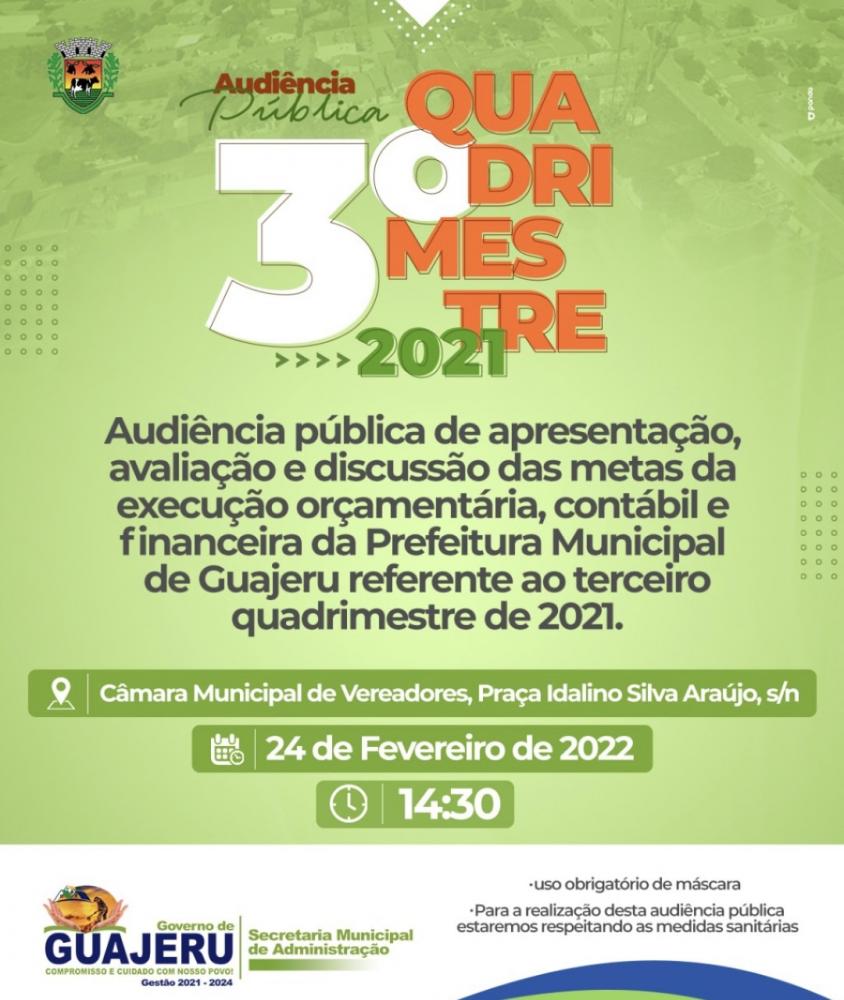 Prefeitura de Guajeru promoverá audiência pública para avaliação de metas fiscais nesta quinta-feira (24)