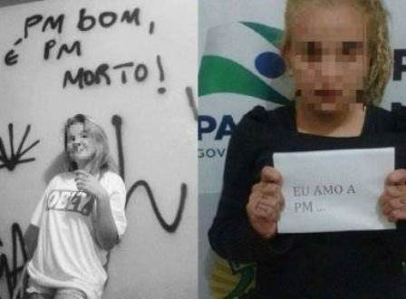Paraná: Jovem posta foto ofensiva à PM e é obrigada a posar com frase em apoio à polícia