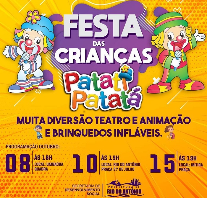 Prefeitura de Rio do Antônio realiza eventos em comemoração ao Dia das Crianças a partir desta sexta (08)