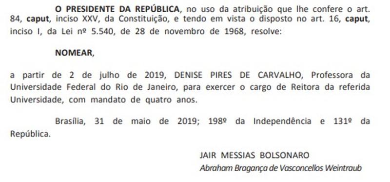 Nomeação da primeira mulher para Reitoria da UFRJ é publicada no Diário Oficial