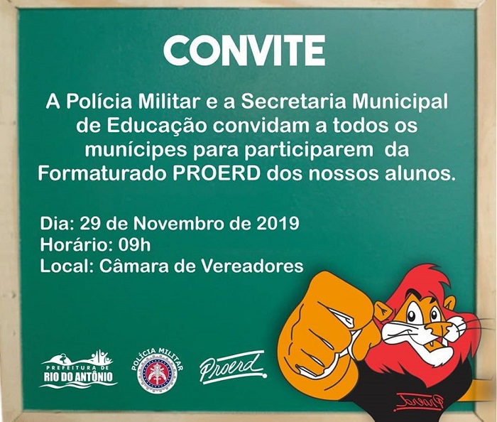 Prefeitura de Rio do Antônio, em parceria com a Polícia Militar, realizará formatura do Proerd