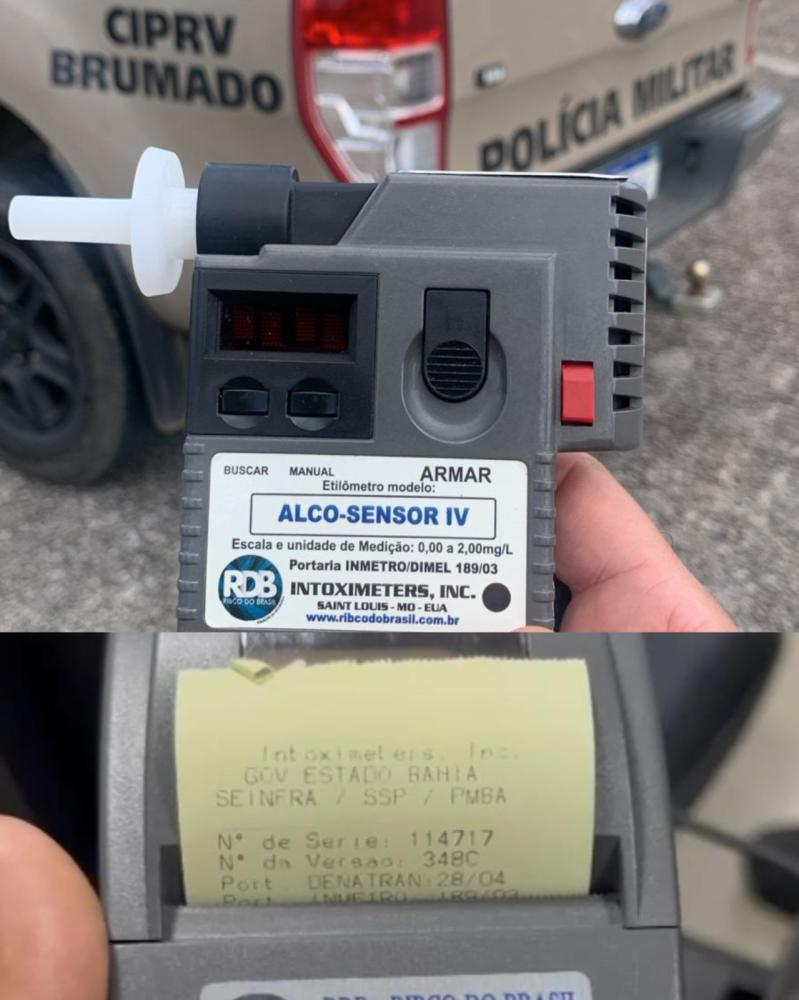 CIPRv/BRUMADO autua motorista por recusar - se a realizar o teste do Etilômetro