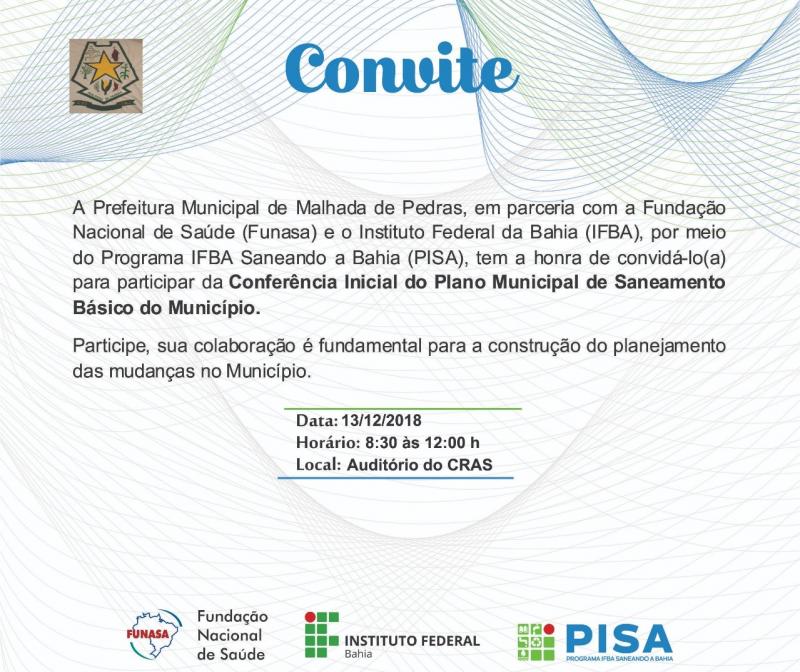 Conferência do Plano Municipal de Saneamento Básico será realizada em Malhada de Pedras