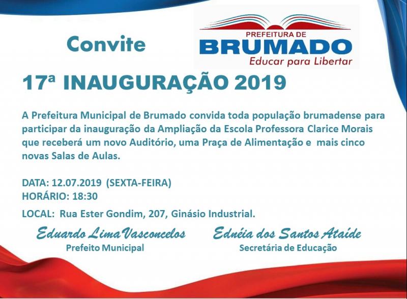 Prefeitura de Brumado convida população para inauguração da ampliação da Escola Clarice Morais