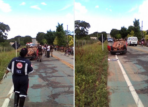 Grave acidente: Carro capota na saída de Livramento para Rio de Contas com quatro pessoas á bordo