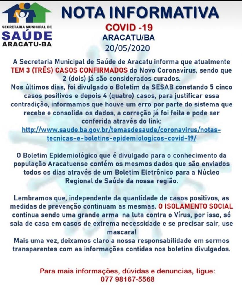 Prefeitura de Aracatu emite nota informativa