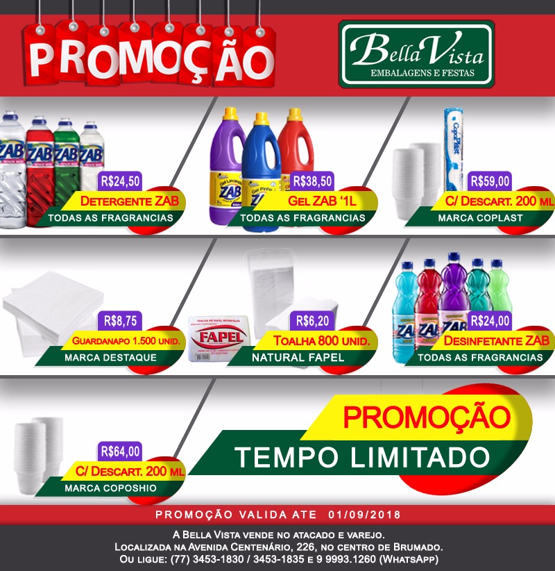 Aproveite as promoções da Bella Vista Embalagens e Festas; confira
