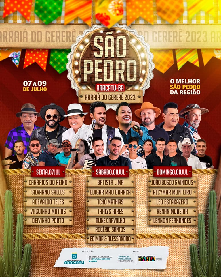 Prefeitura de Aracatu divulga grade completa do São Pedro 2023, confira