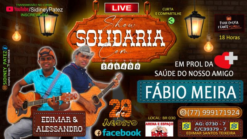 Neste sábado (29) tem Live Show Solidária em prol do tratamento de Fábio Meira