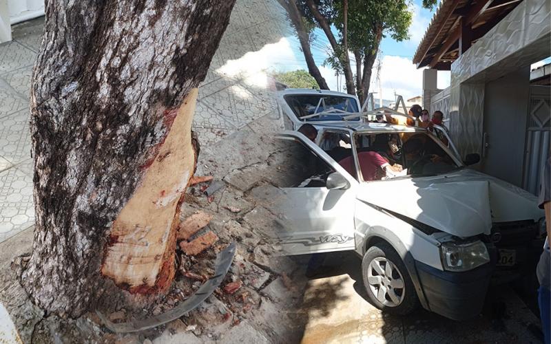 Mulher perde controle da direção de veículo, colide em árvore e invade residência em Brumado