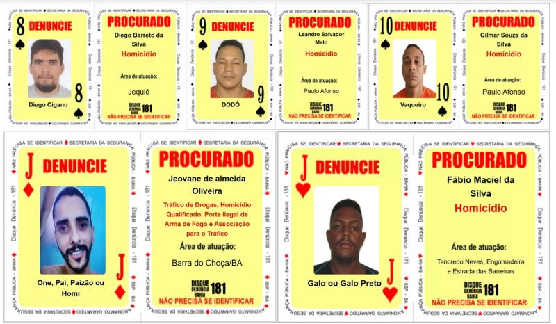 Baralho do Crime da SSP é atualizado com cinco cartas estampando foragidos