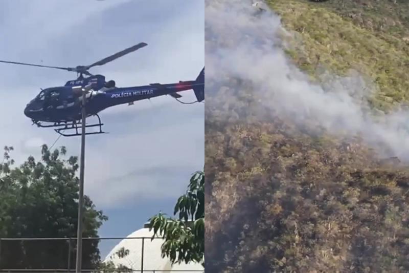 Grupamento Aéreo e 46ª CIPM ajudam em combate a incêndio florestal em Livramento de Nossa Senhora