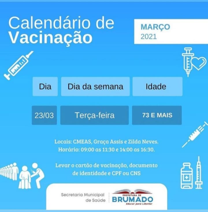Covid-19: Secretaria de Saúde divulga novo calendário de vacinação
