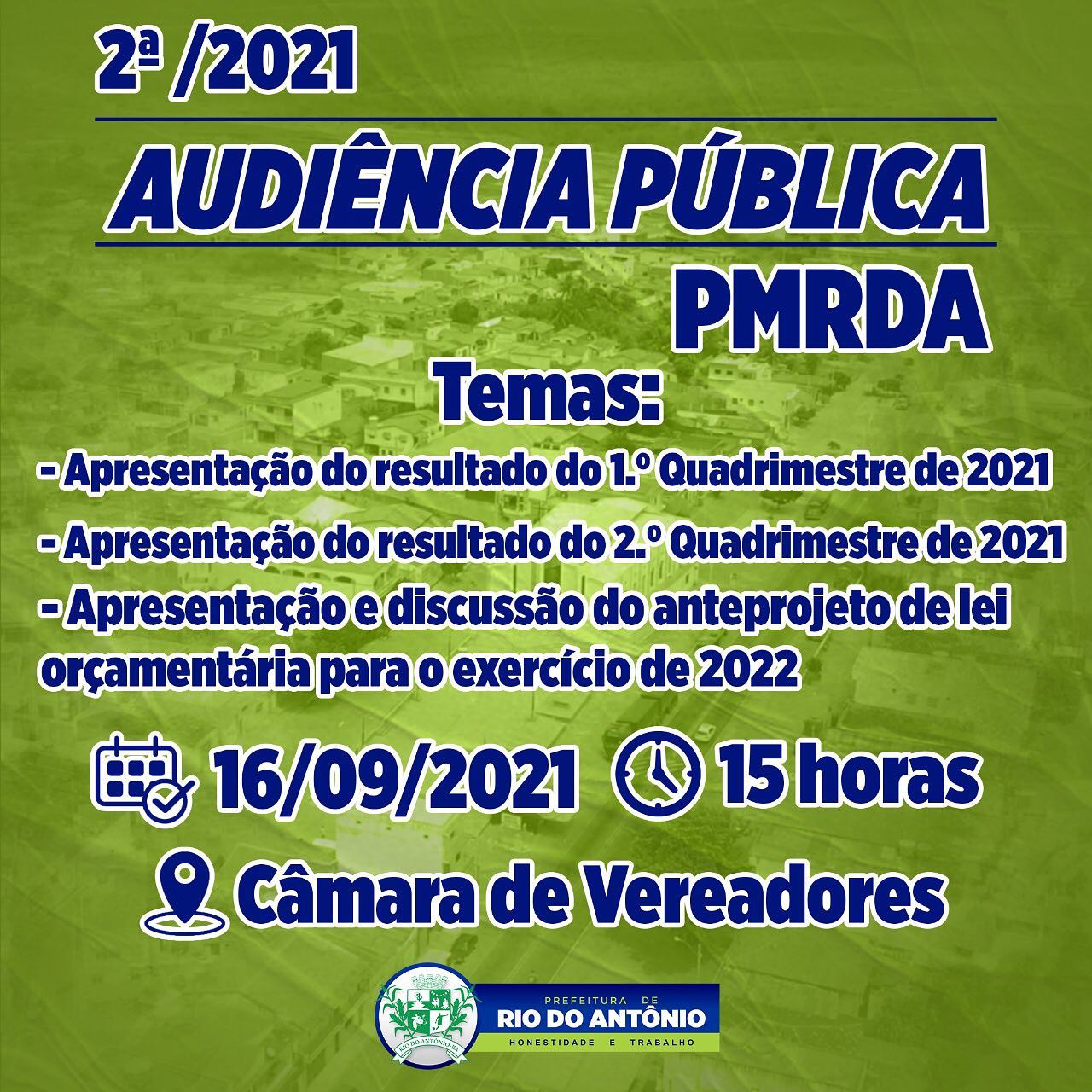 Prefeitura de Rio do Antônio realizará  2ª Audiência Pública de 2021 para apresentação de resultados