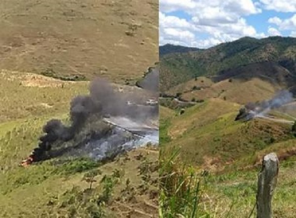 Carro pega fogo ao cair em ribanceira na Serra do Marçal