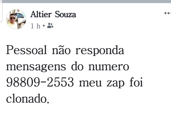 Maetinguense tem Whatsapp clonado e bandido está aplicando golpe usando sua lista de contatos