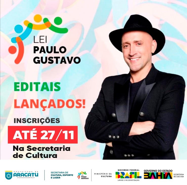Prefeitura de Aracatu abre edital para projetos culturais com recursos da lei Paulo Gustavo