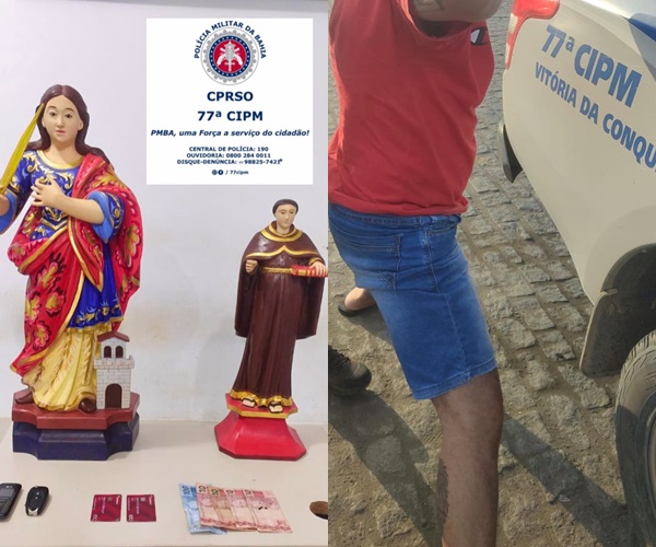 PM de Vitória da Conquista recupera imagens roubadas em igreja de Ubiraçaba em Brumado