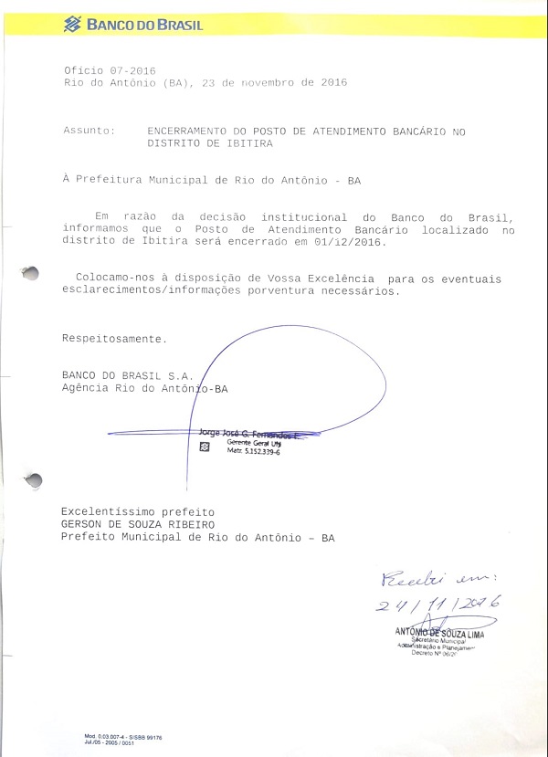 Rio do Antônio: esforços da atual administração resulta em reabertura da agência do BB em Ibitira  