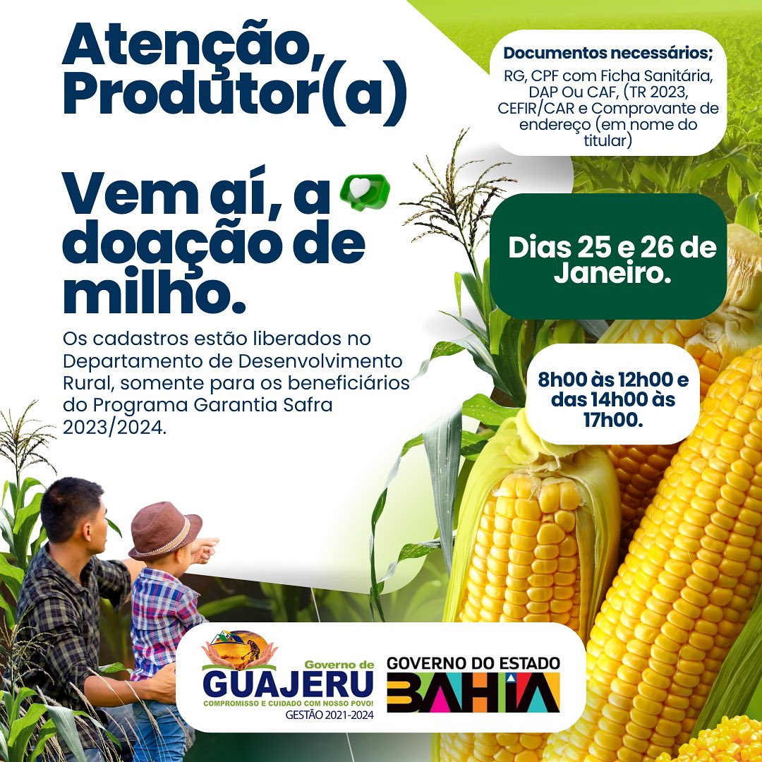 Prefeitura de Gujeru anuncia doação de milho para produtores rurais