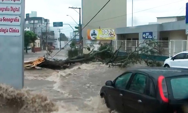 Temporal alaga ruas e derruba árvores em Vitória da Conquista
