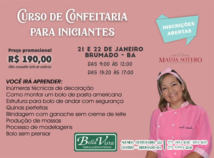 A Bella Vista promove curso de confeitaria para iniciantes; participe