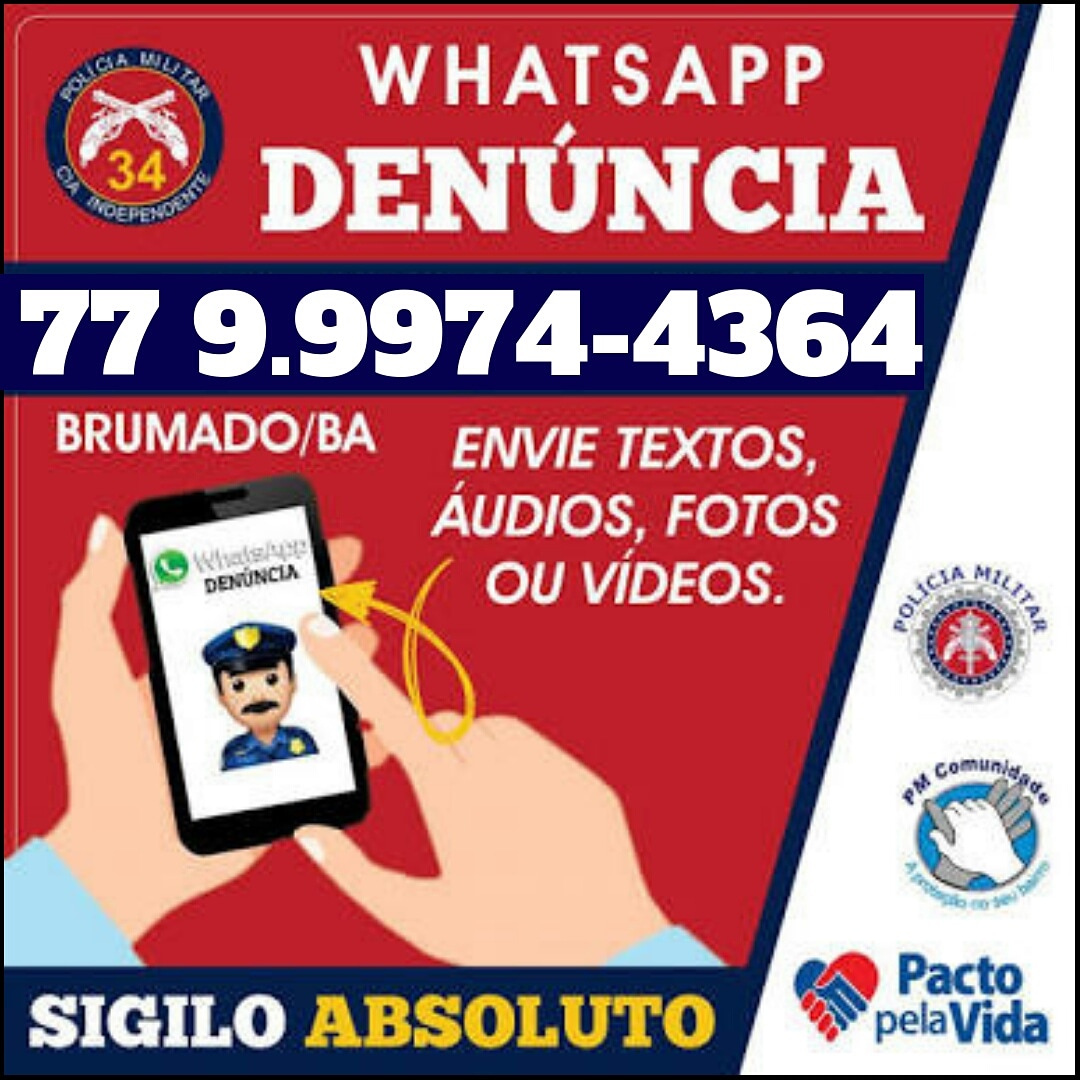 Polícia Militar de Brumado divulga novo Whatsapp para denúncias; sigilo é garantido
