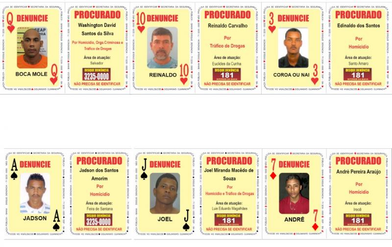 Baralho do Crime na Bahia inclui seis novos foragidos da Justiça