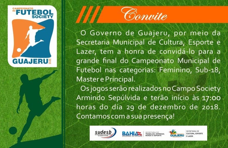 Grande final do Campeonato de Futebol Society será realizada em Guajeru