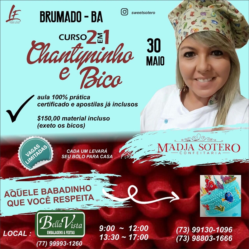 BELLA VISTA EMBALAGENS REALIZARÁ CURSO 2 EM 1 DE CHANTININHO E BICO